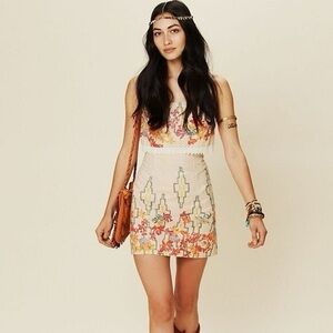 Free People The Big‎ Bang Gold Sheen Tea Combo Mini Dress